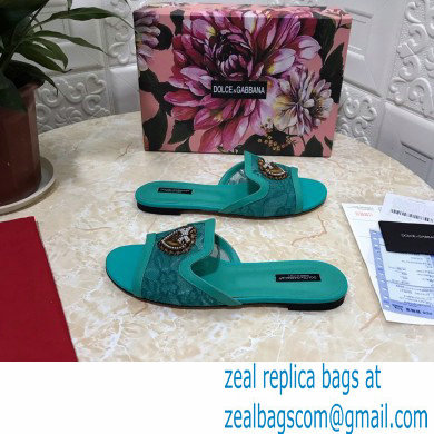 Dolce  &  Gabbana Lace Sliders Green with Devotion Heart 2021